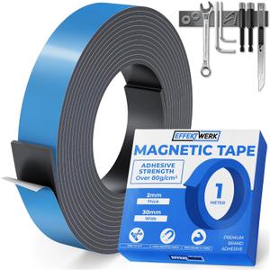 EWerk - Magnetic Tape Roll - 3.3' / 1 Meter - Extra Thick & Wide Magnet Strips w/ Strong Self-Adhesive Backing - Easy to Cut & Stick to Surfaces - Perfect for DIY, Whiteboard & Fridge Organization