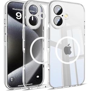 Misscase for iPhone 17 Magnetic Case,[Military Drop Protection] Clear Hard Plastics Cover, Camera Lens Protector,Compatible with MagSafe,Anti Yellowing Full Protection Cases-White