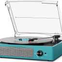 Record Player for Vinyl with 2 Build-in Speakers LP Vinyl Players Belt-Driven Vintage Turntables 3 Speed 3 Size, Wireless Bluetooth Playback, AUX-in, RCA Out, Headphone, Auto Stop Sea Blue (Cyan)