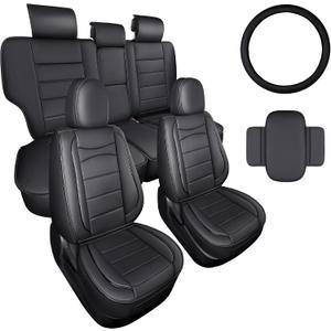 IKABEVEM Custom for Toyota RAV4 Seat Covers 2013 2014 2015 2016 2017 2018 LE, XLE, SE, Limited, Adventure, Platinum Full Set Faux Leather Seat Cover with Interior Accessories (Black)