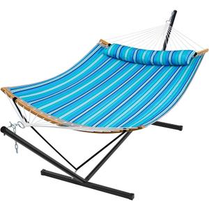 SUPERJARE Hammock with Stand, 2 Person Heavy Duty Hammock with Padded Cotton, Detachable Pillow & Strong Curved-Bar & Portable Carrying Bag, Perfect for Outdoor & Indoor, Aqua Blue