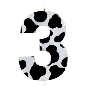 Metallic 3D Cow Birthday Candles, Zoo Number 3 Candle, Happy 3rd Birthday Candle for Cake, Farm Animal Cake Topper Decorations for Boys Girls Birthday Party Anniversary Celebration Supplies