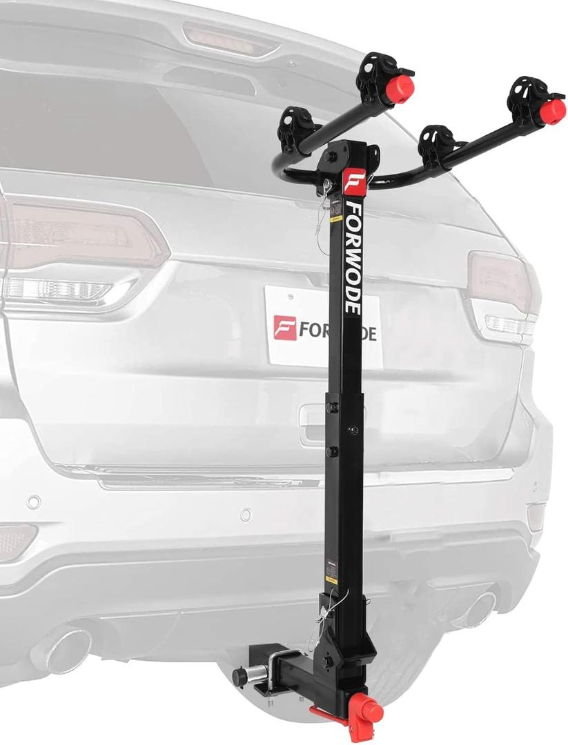 Forwode 2 Bike Hitch Mount Rack, Tiltable Foldable Bicycle Carrier Wobble Free Locking Hitch Quick Release 2-Inch Receiver Black (B-Standard pro Version, 2Bike)