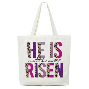 luixd Easter He Is Risen Canvas Tote Bag For Women - Easter Gift Ideas - Reusable Handbag Grocery Bag For Party Egg Hunt Basket - A04