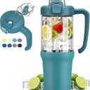 32oz Glass Water Bottle, 2-in-1 Straw and Sip Spout Lid, Leakproof Wide Mouth Tumbler with Handle, BPA-Free Reusable Bottle for Sports, Office, Outdoor, Peacock Blue
