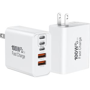 USB C Super Fast Charger Block, 100W USBC Wall Charger Plug, 2Pack 5-Port 65W Type C Phone Charging Cubes Multiport Power Adapter for iPhone 17/16/15/14/13/12 Series,Galaxy S26/S25 Ultra,iPad,Mac Book