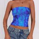 PRETTYGARDEN Going Out Tops for Women 2025 Summer Mesh Floral Y2K Bandeau Cute Crop Strapless Tube Top Trendy Outfits (Blue, L)
