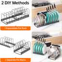MUDEELA Expandable Pots and Pans Organizer Rack under Cabinet, Pots Lid Organizer Rack for Kitchen Cabinet Organizers and Storage with 12 Adjustable Dividers Cutting Board Holder & Anti-Scratch Strips