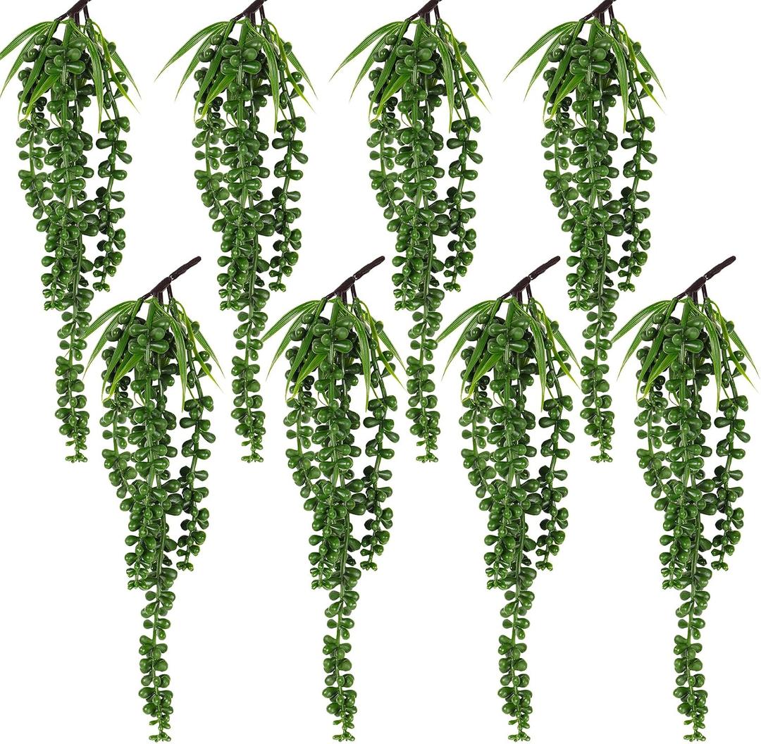 RECUTMS 8Pcs Artificial Succulent Plants Hanging String of Pearls Plant Faux Succulent Draping Greenery Unpotted Succulent Plant for Spring Home Office Basket Planter Indoor Outdoor Decor(Green)