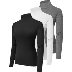 HOPLYNN 3 Pack Turtlenecks Women Long Sleeve Pullover Baselayer Undershirts Tops Turtle Neck Mock Shirts (Large, 3 Pack: 1 Black 1 Grey 1 White)