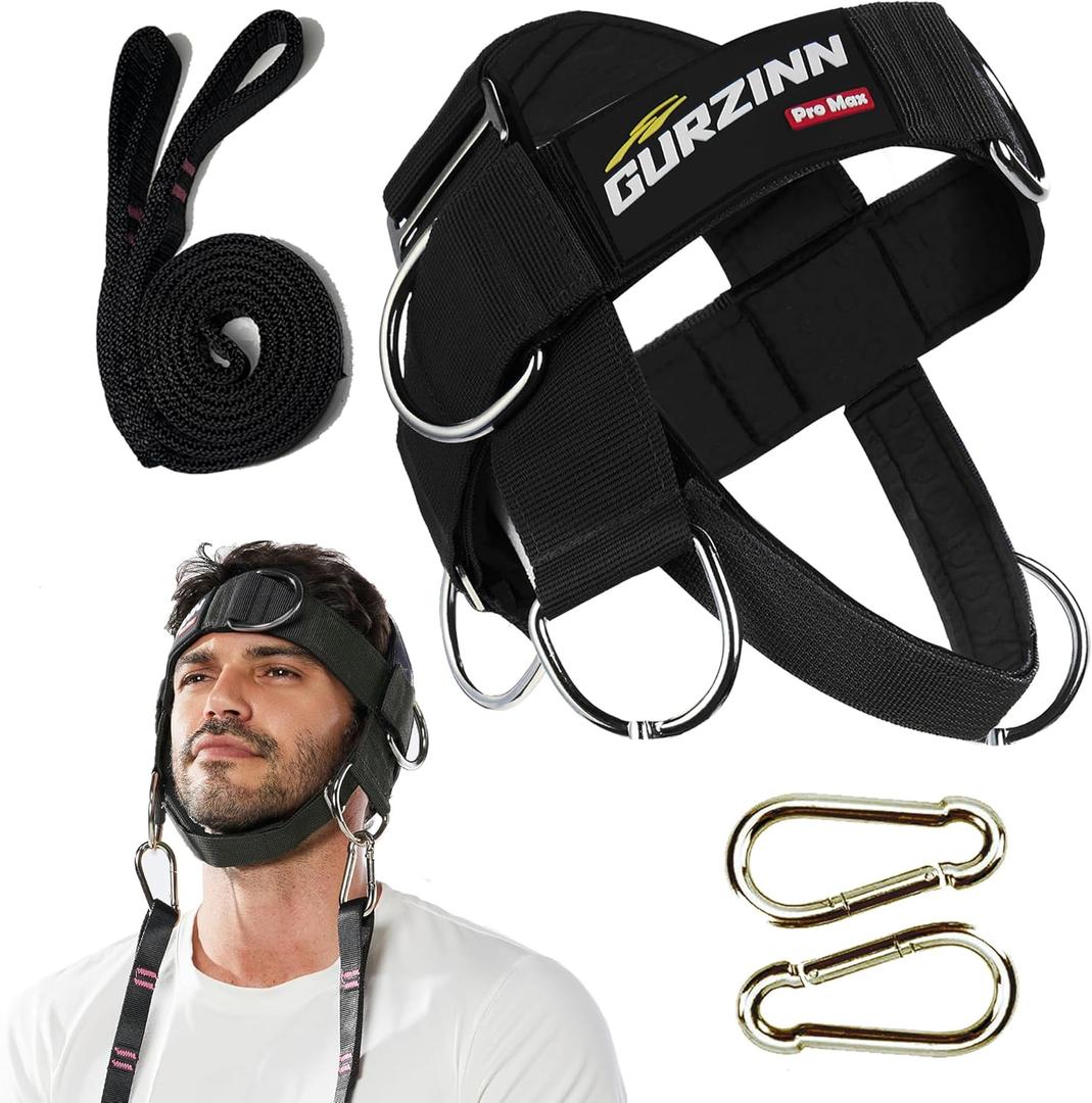 GurZinn Neck Harness Trainer - Adjustable 40" (100cm) Heavy Duty Rope & Neoprene Padding | Improve Neck Strength & Reduce Neck Pain | Gym & Home Use