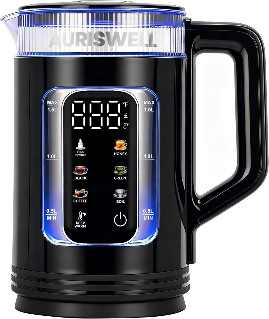 Electric Tea Kettle with Temperature Control, Glass smart Water Boiler for Tea, Coffee & Boil, Automatic Shut Off, 12h Keep Warm & One-Touch 6 Presets