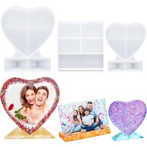 Patelai 3 Pieces Resin Photo Frame Molds Heart Rectangle Shape Silicone Picture Mold for Casting, DIY Personalized Epoxy Photo Frame Shape for Crafts Table Home Decoration