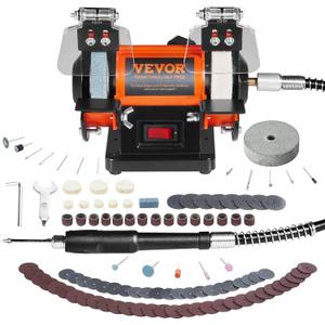 VEVOR Bench Buffer Polisher, Bench Buffer Grinder Polishing & Buffing Machine for Metal/Jewelry/Wood/Jade/Plastic/Silver DIY, with Wool/Abrasive Fiber Wheel/Grinding Wheel,100pcs Tools, 3590RPM (Black)