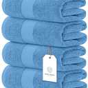 White Classic Luxury Bath Towels Set of 8  Large - 700 GSM Cotton Ultra Soft 2  Bath Towels | 2 Hand Towels 2 Wash Cloth Highly Absorbent and Quick Dry | Hotel Towels for Bathroom Luxury, Plush Shower Towels, Light Blue