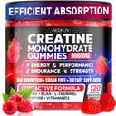 Creatine Gummies Monohydrate Complex 9000MG, Pre-Workout for Men & Women, Creatine Gummy with L-Taurine, BCAA 2:1, B12/6 for Muscle Support, Enhance Strength, Energy Boost-120 Count Exp Date 06/29/2027