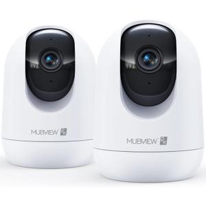 MUBVIEW Cameras for Home Security, 2,4G WiFi 2K Indoor Wired Security Baby/Pet Camera with Phone App, Night Vision, 24/7 Record, 2-Way Audio, Motion Tracking, Cloud Storage (2 PCS, A White 2.4Ghz)