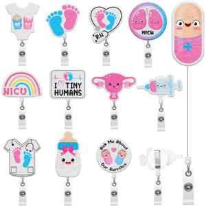 12 Pieces L&D Badge Reel Felt Retractable for L&D Labor and Delivery Badge with Clip Nurse Day Gifts Name Cards Holder for NICU Pediatric Nurses Doctors