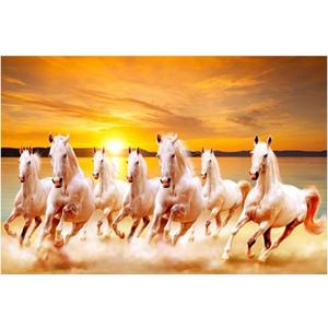Dharvika Innovations Seven Running Horses Vastu Vinyl Wall Poster, Self Adhesive, Sparkle Lamination, 24 x 36 Inch
