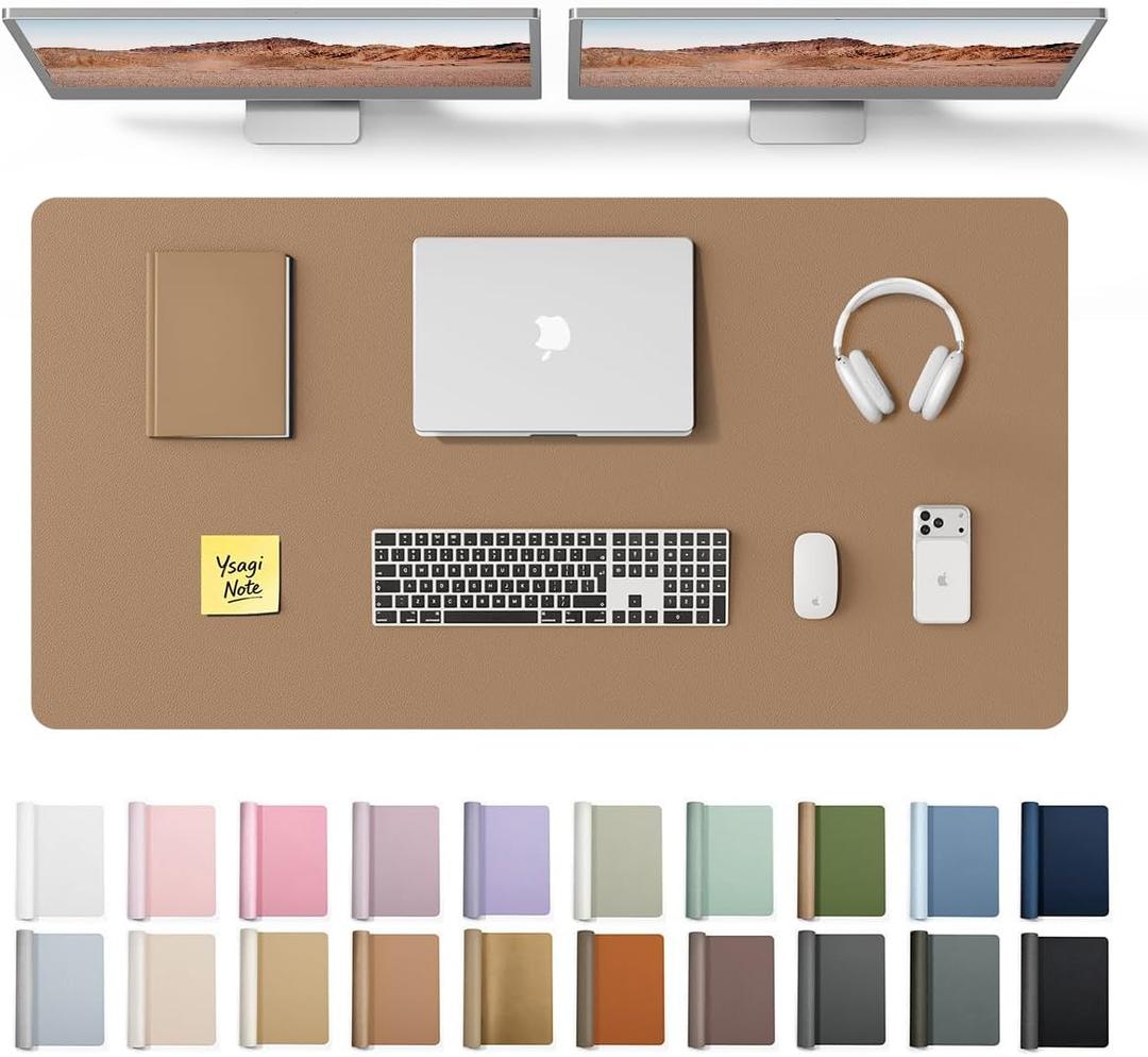 YSAGi Leather Desk Protector, Office Mat, Large Mouse Mat, Non-Slip PU Leather Blotter, Laptop Desk Pad, Waterproof Writing Pad for Office and Home (Khaki, 47.2" x 23.6")