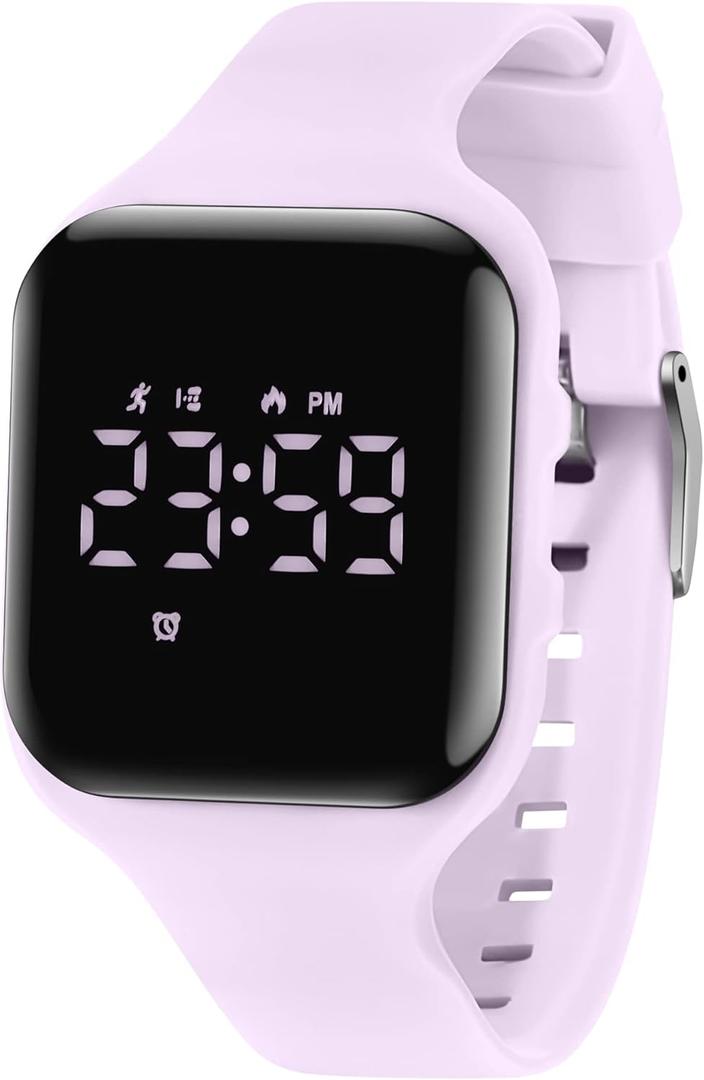 Kids Watches for Girls Boys Digital Sport Watch with Step Counter Pedometer Vibration Alarm Clock, No App Waterproof Fitness Tracker Kids Watch Boys Girls Teens Students Ages 5-16 (008-E-PinkPurple)
