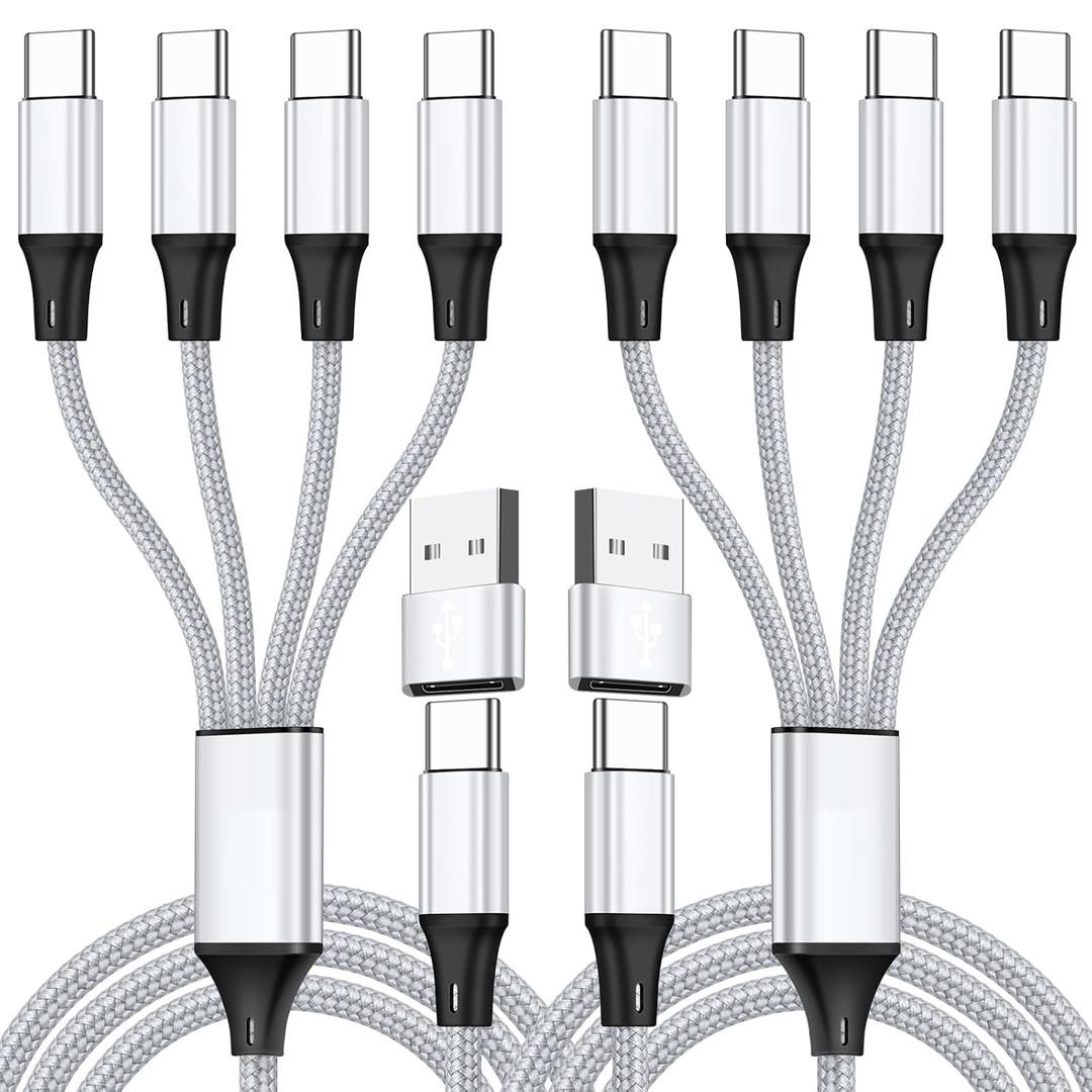 USB C Splitter Multi Charging Cable,USB A/C to USB C PD & QC 3.1A Fast Charging[2Pack 4Ft], 4 in 2 Multi Charger Cord, with 4 Type-C Connectors Compatible with Cell Phones Tablets and More