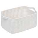 CubesLand Woven Cotton Rope Basket for Laundry, Book, Nursery, Clothes, Shoes, Toys Organizing and Bedroom Home&Living Room Decor, with Durable Handle, Rectangular 14x10x7.08IN White