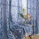 Schweek Blue Boho Curtains for Living Room, Western Rustic Floral Curtains 84 Inches Length, Semi Sheer Navy Blue Vintage Farmhouse Printed Patterned Curtain Drapes