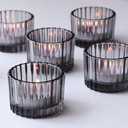 VOHO Classic Grey Tealight Candle Holder for Modern Home Decor, Set of 12 Tea Light Candle Holder Glass Ribbed Gifts for Thanksgiving Holiday, Small Votive Candle Holders for Birthday Themed Party
