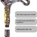 Walking Cane for Men & Women & Seniors - 36.5 Inch Heavy Duty 500+ lbs Capacity, Ergonomic Handle, Decorative & Ornate Design, Gothic & Goth Elegant Matte Black & Gold Artistry, Metal Cane