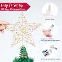JOIEDOMI 9.5inch Metal Beaded Christmas Star Tree Topper, 20LED Warm White Lights Golden Tree Topper, USB Powered Remote Control for Christmas Tree Decorations Home Holiday Party Indoor Decor