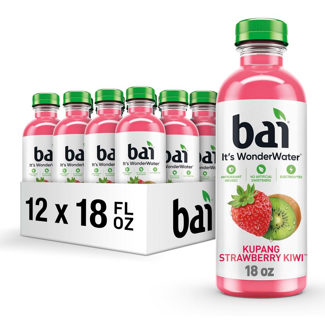Bai Antioxidant Infused Water Beverage, Kupang Strawberry Kiwi, with Vitamin C and No Artificial Sweeteners, 18 Fluid Ounce Bottle, 12 Pack, BB 01/09/26