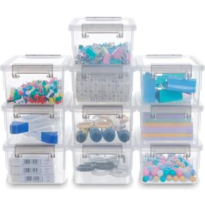 Citylife 0.53 QT 10 Packs Small Storage Bins Plastic Storage Container Stackable Box with Lids for Organizing, Clear White (10 PCS, 0.53 QT-clear white)