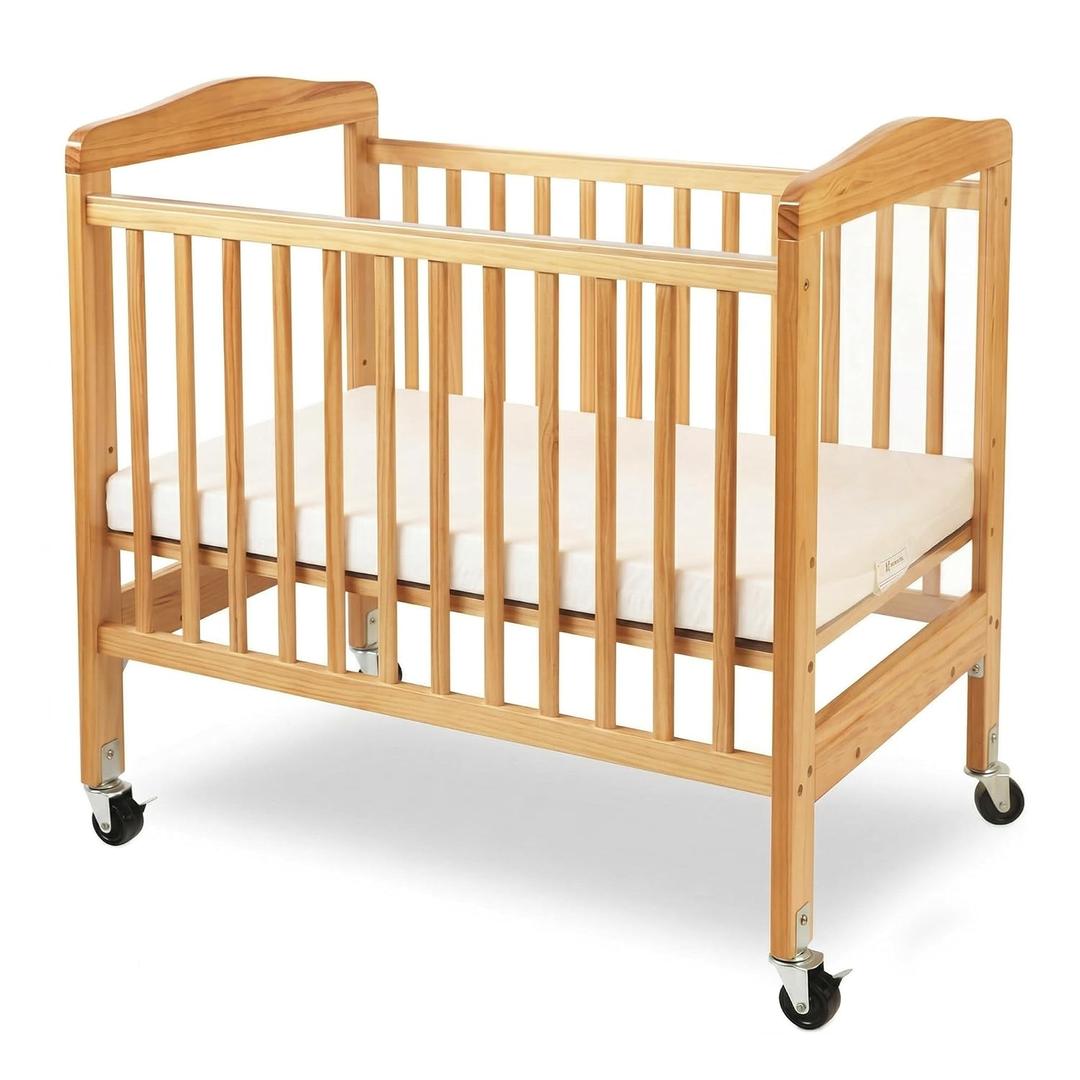 LA Baby Compact Non-Folding Wooden Window Crib, Natural