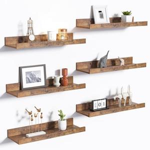 upsimples Floating Shelves for Wall, Wall Shelves for Decor Storage Set of 6, Wall Mounted Wood Shelf for Bedroom, Living Room, Bathroom, Kitchen, Picture Ledge Shelf, Brown