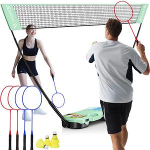 BAGAIL Portable Badminton Net Set, Pop-Up Net with Carry Case, Complete 4 Racket Set for Backyard, Park & Beach Games, Quick Setup Indoor Outdoor Sports Equipment for Backyard Fun