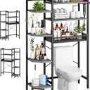 K1 Heavy Duty 7-Tier Over The Toilet Storage（with Basket and Paper Hook） Freestanding Above Toilet Shelf with Adjustable Feet，Space Saver Bathroom Shelves 9.3" D x 33.5" W x 63.8" H，Grey