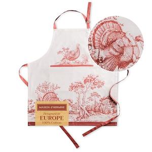 Maison d' Hermine Apron 100% Cotton Adjustable Neck Strap Apron with Center Pocket & Long Ties for Mothers Day Gifts, Home Kitchen, Holy Jouy - Brown - Thanksgiving/ Christmas (27.50"x31.50")