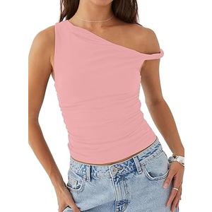 Women Rolled Strap Off Shoulder Crop Tops Twist Strap Summer Tank Tops Ruched Going Out Crop Shirt Top
 Size L