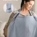 Blissful Diary Muslin Nursing Cover for Breastfeeding, Breathable Breastfeeding Cover up with Arch Neckline for Women, Nursing Apron(Light Blue)