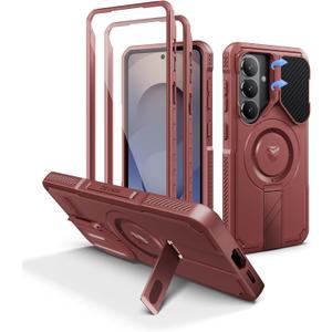 Dexnor for Samsung Galaxy S26 Case with Camera Cover & Adjustable Kickstand & Screen Protector, Compatible with MagSafe, Rugged Shockproof Bumper Cases Magnetic Protective Cover(2026),6.3",Maroon Red