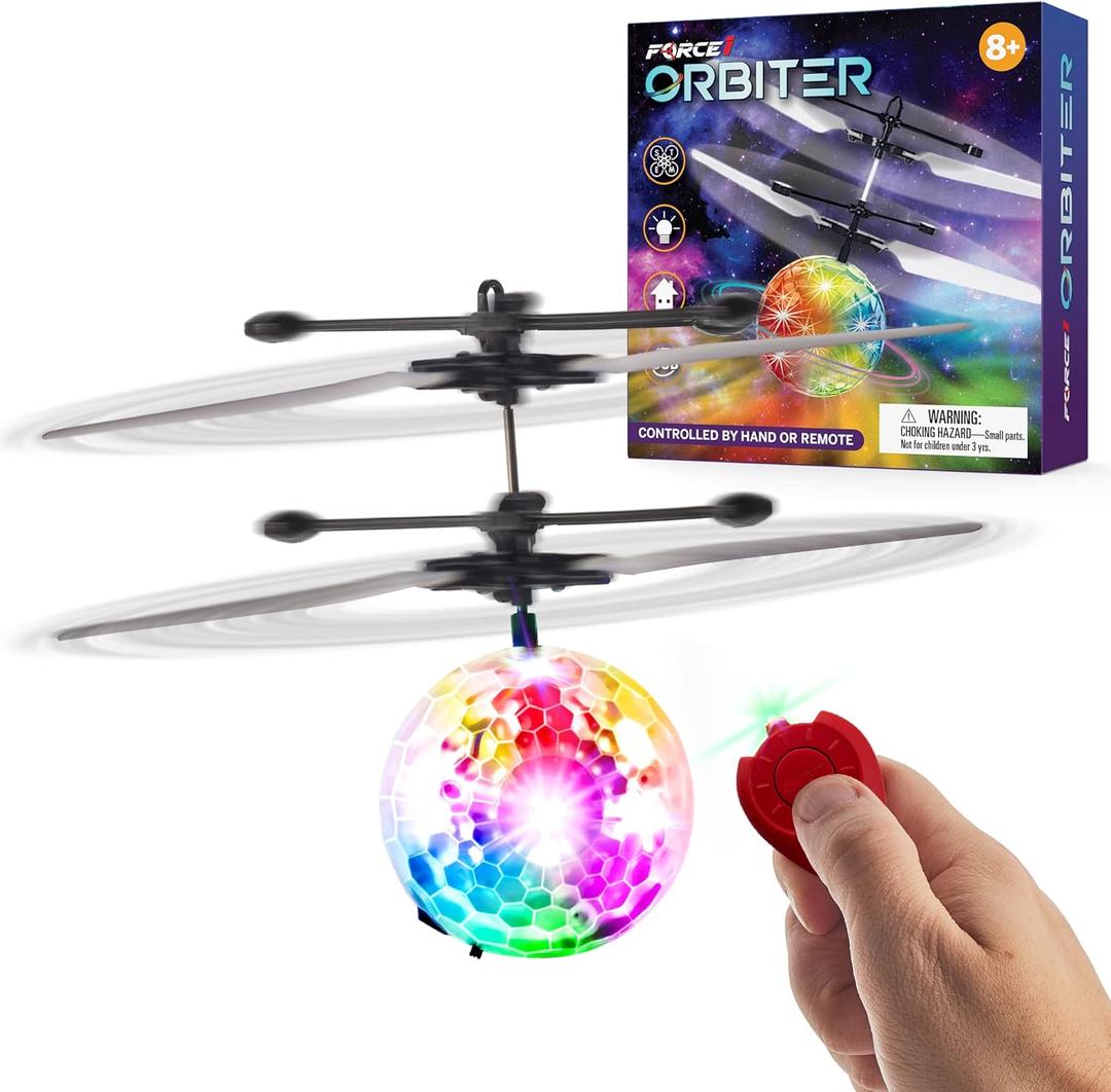 Force1 Orbiter Flying Orb Ball Toy Hand Operated Spinner Drones for Kids - Mini UFO Drone Toys with Remote, Rechargeable LED Indoor Floating Hover Hand Controlled Orb Toys (Multicolor Orb 1pk)