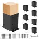 8 Pcs Post Base,4"x 4" Post Brackets(Actual 3.6"x 3.6"), Heavy Duty Black Metal Powder-Coated Thick Steel Post Anchor Outdoor for Support Deck Base Plate, Fence Kit,Mialbox Post Mount