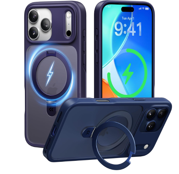 CASEKOO Ultra-Magnetic Stand for iPhone 17 Pro Case [Military Drop Protection] [Compatible with MagSafe] Shockproof Translucent Matte Slim Ring Holder Case for iPhone 17 pro 6.3", Purple