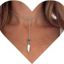 Vintage Feather Drop Y Necklace Turquoise Bead Drop Necklace Feather Y Lariat Necklace Silver Feather Necklace Jewelry for Women