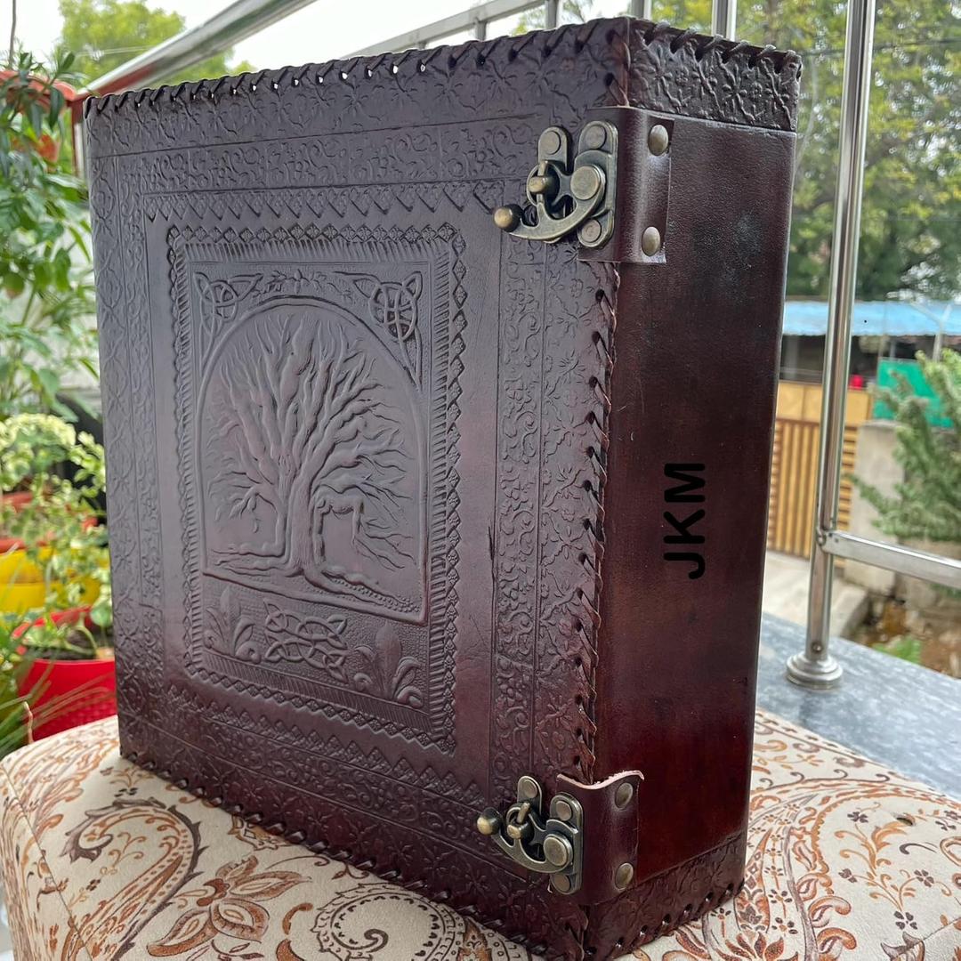 Personalized Leather Ring Binder, Portfolio for Men, 3 inch Large 3 Ring Leather Binder, Customized Tree of Life,Folder Organizer Brown (Brown, No Engraving)
