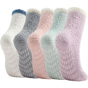 Bevigorio Non Slip Slipper Socks for Women Hospital Fuzzy Socks with Grips Cozy Grippy Winter Warm Gifts (5Pairpatchwork)