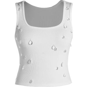 Verdusa Women's Crop Tops Sleeveless Festival Party Clubwear Fashion Crystal Tank Top (White, M)