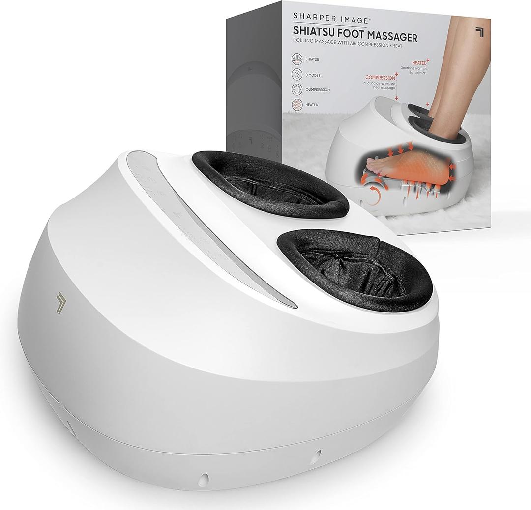 Sharper Image Shiatsu Foot Massager Rolling Massage with Air Compression, Relax Tired & Sore Toes with Heat Therapy, Adjustable Massage Levels, Fits up to Mens 12/Womens 14, Holiday Gift