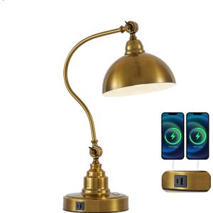 Vintage Gold Desk Lamp Decorative Table Lamp for Home Office Living Room Bedroom Desk Light, Rustic Industrial Farmhouse Antique Library Study Desk Lamp E26 LED Bulb Included